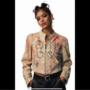 ✨ ONE-OF-A-KIND Vintage Hand-Painted Red Snap Leather Jacket | Wearable Art ✨